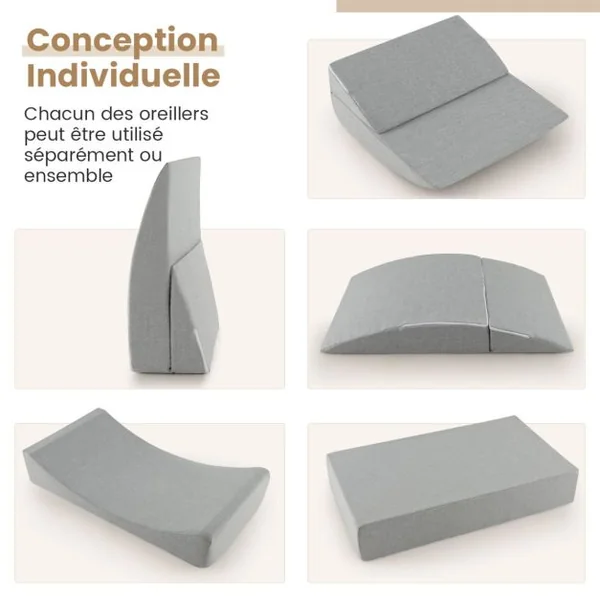 Lot de 3 Coussins de Lecture en Mousse à Haute Densité Oreillers Compensés avec Housse Amovible & Lavable Combinaison Libre