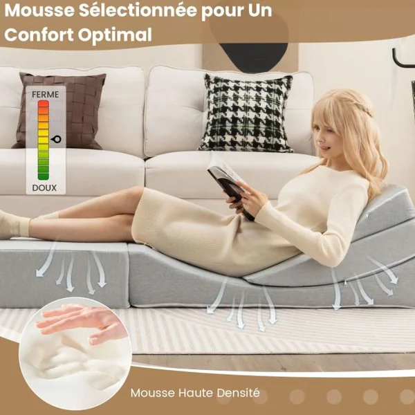 Lot de 3 Coussins de Lecture en Mousse à Haute Densité Oreillers Compensés avec Housse Amovible & Lavable Combinaison Libre