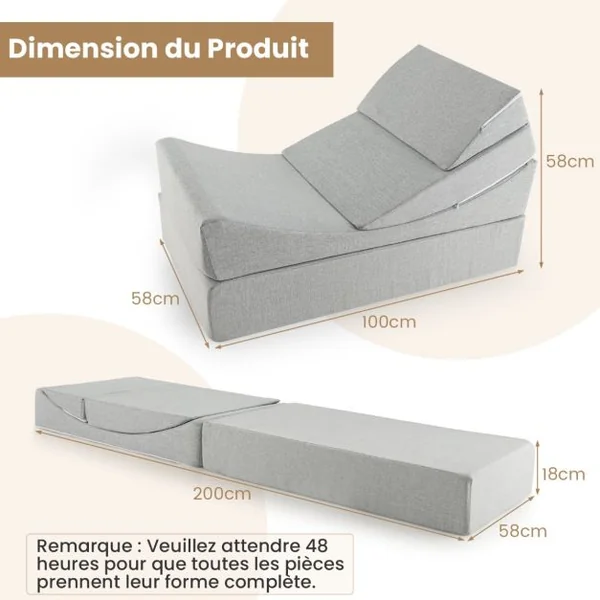 Lot de 3 Coussins de Lecture en Mousse à Haute Densité Oreillers Compensés avec Housse Amovible & Lavable Combinaison Libre