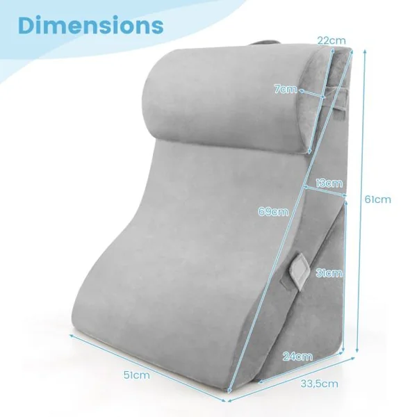 Lot de 3 Coussins de Lecture en Éponge Haute Densité avec Appuie-tête Amovible Oreiller Compensé avec Housse Amovible Gris