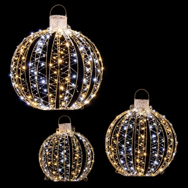 Lot de 3 Déco Boules LED de Noël avec 180 Lumière Chaude et 180 Blanche pour Arbre Pelouse Jardin Décoration de Noël Or