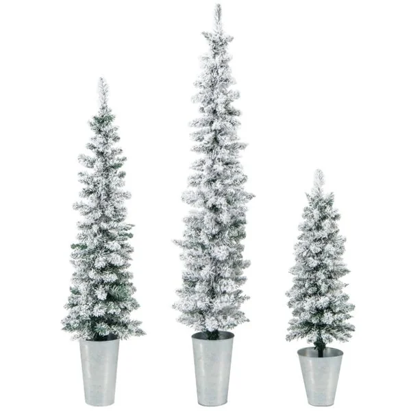 Lot de 3 Sapins de Noël Artificiels 90/120/150 CM avec 120/140/160 Branches Enneigées en PVC Bases Métalliques avec Ciment