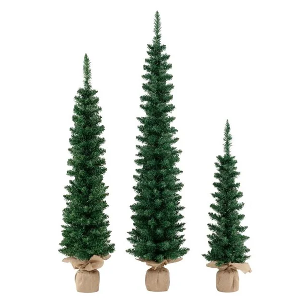 Lot de 3 Sapins de Noël Artificiels Pré-éclairés de 90+120+150 cm Sapin de Noël Fin 415 Branches Vertes 230 Lumières LED Blanc Chaud