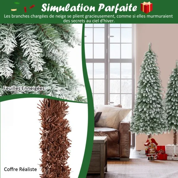 Lot de 3 Sapins de Noël Srtificiels de 90 cm/120 cm/150 cm Sapin de Noël Enneigé avec 129/231/369 Branches en PVC et 50/100/150 Lumières LED Blanc Chaud