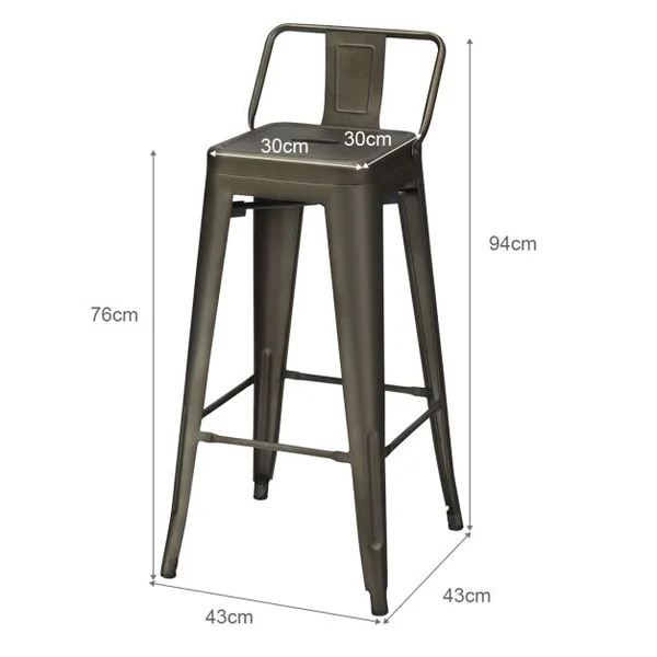 Lot de 4 Chaises de Comptoir Vintage en Métal Chaise de Cuisine Empilables Chaise de Bar avec Dossier Robuste Chaise de Café avec Dossier Noir Mat