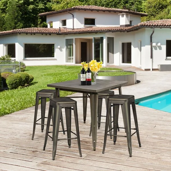 Lot de 4 Chaises de Comptoir Vintage en Métal Chaise de Cuisine Empilables Chaise de Bar avec Dossier Robuste Chaise de Café avec Dossier Noir Mat