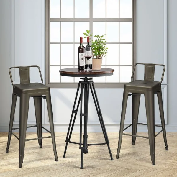 Lot de 4 Chaises de Comptoir Vintage en Métal Chaise de Cuisine Empilables Chaise de Bar avec Dossier Robuste Chaise de Café avec Dossier Noir Mat