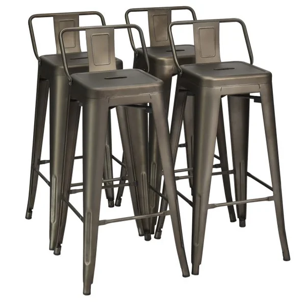 Lot de 4 Chaises de Comptoir Vintage en Métal Chaise de Cuisine Empilables Chaise de Bar avec Dossier Robuste Chaise de Café avec Dossier Noir Mat