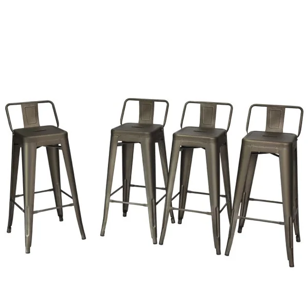 Lot de 4 Chaises de Comptoir Vintage en Métal Chaise de Cuisine Empilables Chaise de Bar avec Dossier Robuste Chaise de Café avec Dossier Noir Mat