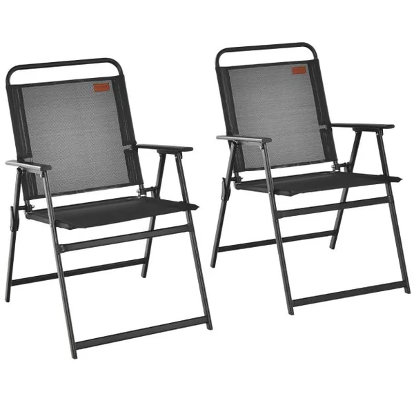 Lot de 4 Chaises de Jardin Pliantes en Textilène avec Accoudoirs en Métal Fauteuil de Jardin avec Pieds Antidérapants Noir