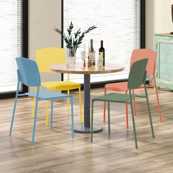 Lot de 4 Chaises de Salle à Manger Chaises d'Appoint Sans Accoudoirs Dossier Ergonomique et Siège Large Empilables Noir