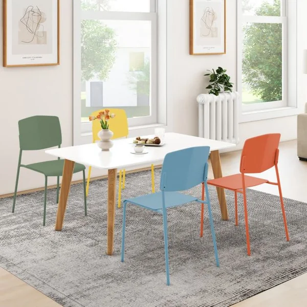 Lot de 4 Chaises de Salle à Manger Chaises d'Appoint Sans Accoudoirs Dossier Ergonomique et Siège Large Empilables Noir
