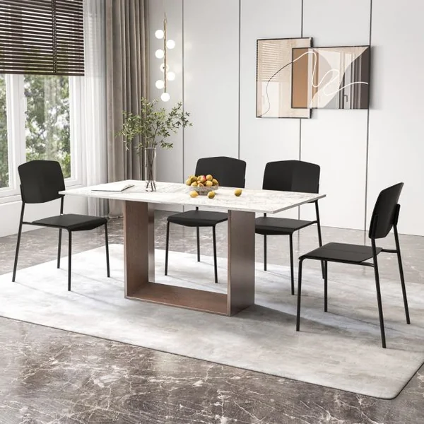 Lot de 4 Chaises de Salle à Manger Chaises d'Appoint Sans Accoudoirs Dossier Ergonomique et Siège Large Empilables Noir