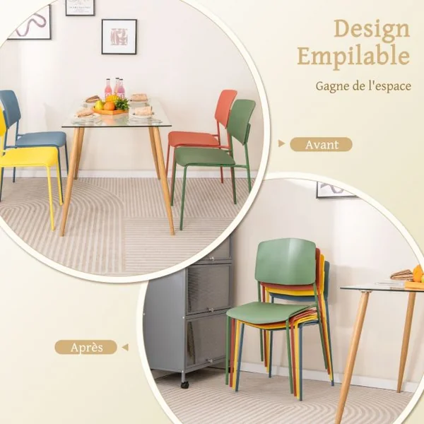 Lot de 4 Chaises de Salle à Manger Chaises d'Appoint Sans Accoudoirs Dossier Ergonomique et Siège Large Empilables Noir