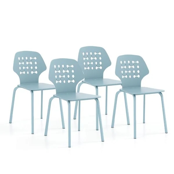 Lot de 4 Chaises de Salle à Manger en Métal Chaise de Cuisine Moderne avec Dossier Creux et Pieds Chaise d'Invité Sans Accoudoirs Blanc/Bleu