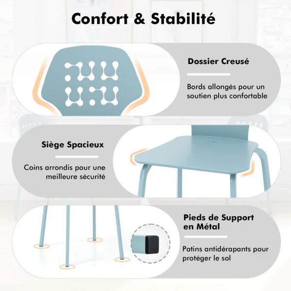 Lot de 4 Chaises de Salle à Manger en Métal Chaise de Cuisine Moderne avec Dossier Creux et Pieds Chaise d'Invité Sans Accoudoirs Blanc/Bleu