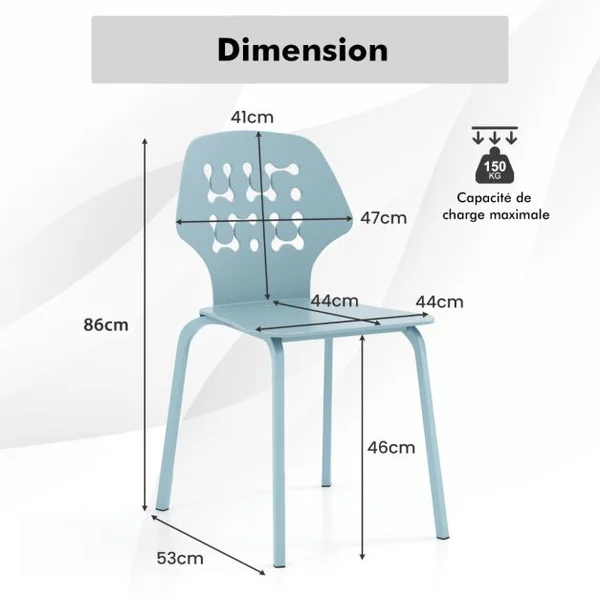 Lot de 4 Chaises de Salle à Manger en Métal Chaise de Cuisine Moderne avec Dossier Creux et Pieds Chaise d'Invité Sans Accoudoirs Blanc/Bleu