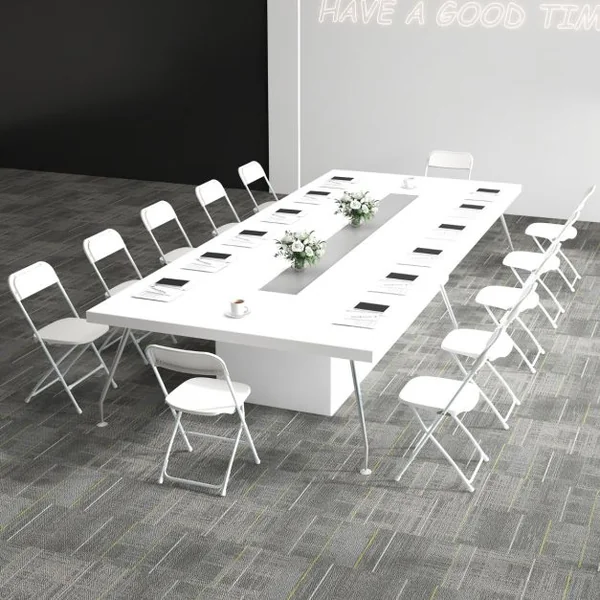 Lot de 4 Chaises Pliantes en Métal Chaises Portables avec Siège et Dossier en Plastique Cadre Métallique Robuste Capacité 350 kg Blanc