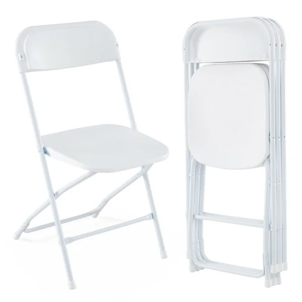Lot de 4 Chaises Pliantes en Métal Chaises Portables avec Siège et Dossier en Plastique Cadre Métallique Robuste Capacité 350 kg Blanc