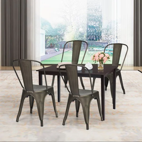 Lot de 4 Chaises Vintage en Métal Chaise d'Appoint Empilable avec Dossier Robuste Chaise de Café en Métal