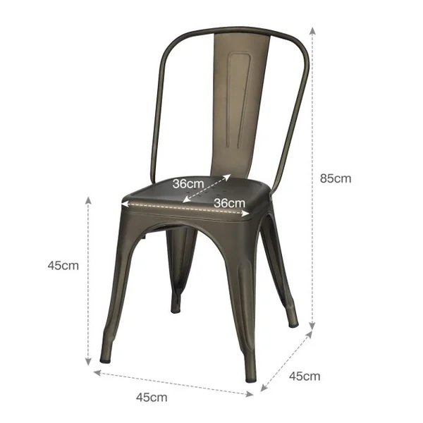 Lot de 4 Chaises Vintage en Métal Chaise d'Appoint Empilable avec Dossier Robuste Chaise de Café en Métal