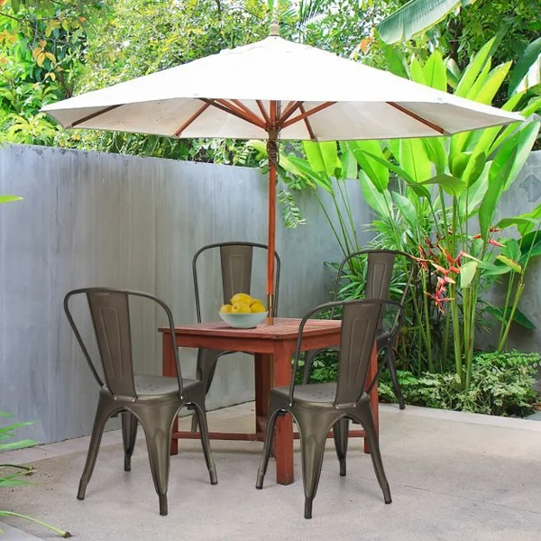 Lot de 4 Chaises Vintage en Métal Chaise d'Appoint Empilable avec Dossier Robuste Chaise de Café en Métal