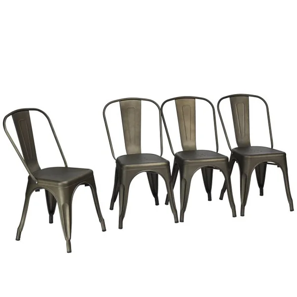 Lot de 4 Chaises Vintage en Métal Chaise d'Appoint Empilable avec Dossier Robuste Chaise de Café en Métal