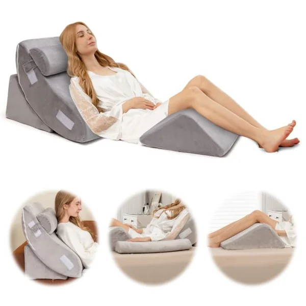 Lot de 4 Coussins/Oreillers de Lecture en Mousse à Mémoire Appuie-tête Amovible Oreiller Compensé Post chirurgie Gris