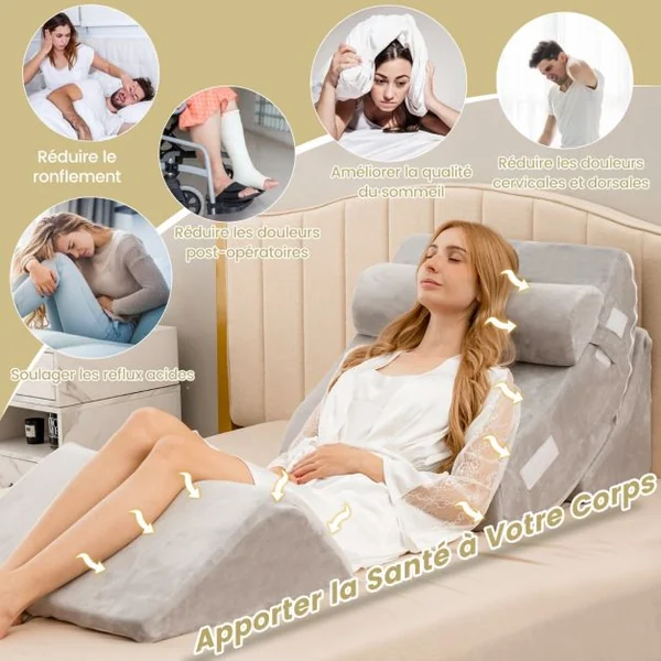 Lot de 4 Coussins/Oreillers de Lecture en Mousse à Mémoire Appuie-tête Amovible Oreiller Compensé Post chirurgie Gris