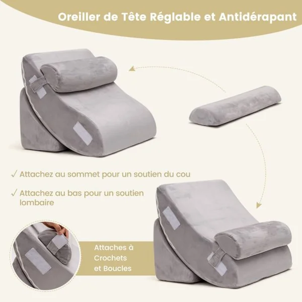 Lot de 4 Coussins/Oreillers de Lecture en Mousse à Mémoire Appuie-tête Amovible Oreiller Compensé Post chirurgie Gris