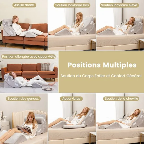 Lot de 4 Coussins/Oreillers de Lecture en Mousse à Mémoire Appuie-tête Amovible Oreiller Compensé Post chirurgie Gris