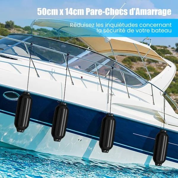 Lot de 4 Pare-battages pour Bateau Ensemble de 4 Pare-battages Anti-UV 2 Trous en PVC 40x11,5cm (Lxl) Bleu/Noir