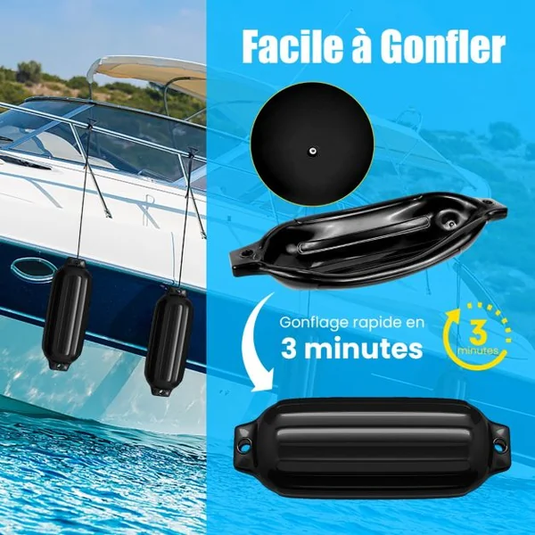 Lot de 4 Pare-battages pour Bateau Ensemble de 4 Pare-battages Anti-UV 2 Trous en PVC 40x11,5cm (Lxl) Bleu/Noir