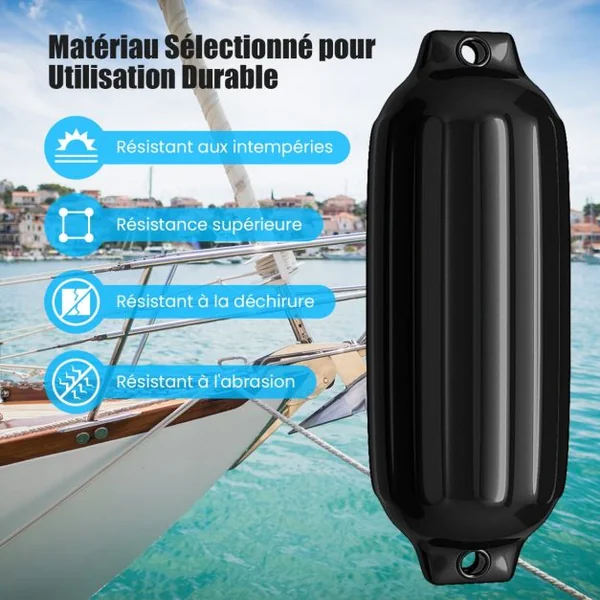 Lot de 4 Pare-battages pour Bateau Ensemble de 4 Pare-battages Anti-UV 2 Trous en PVC 40x11,5cm (Lxl) Bleu/Noir