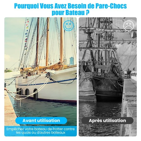 Lot de 4 Pare-battages pour Bateau Ensemble de 4 Pare-battages Anti-UV 2 Trous en PVC 40x11,5cm (Lxl) Bleu/Noir