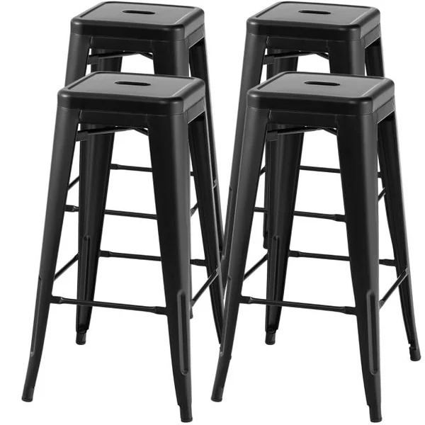 Lot de 4 Tabourets de Bar 61 CM Tabourets en Métal à Hauteur de Bar Coussinets en Caoutchouc Sans Dossier pour Cuisine Salle à Manger Pub