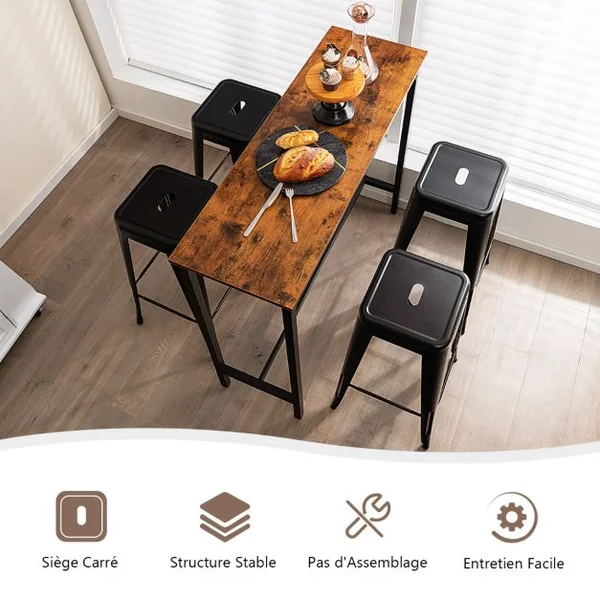 Lot de 4 Tabourets de Bar 76 CM Tabourets en Métal à Hauteur de Bar Coussinets en Caoutchouc Conception Renforcée pour Cuisine Pub Pistolet