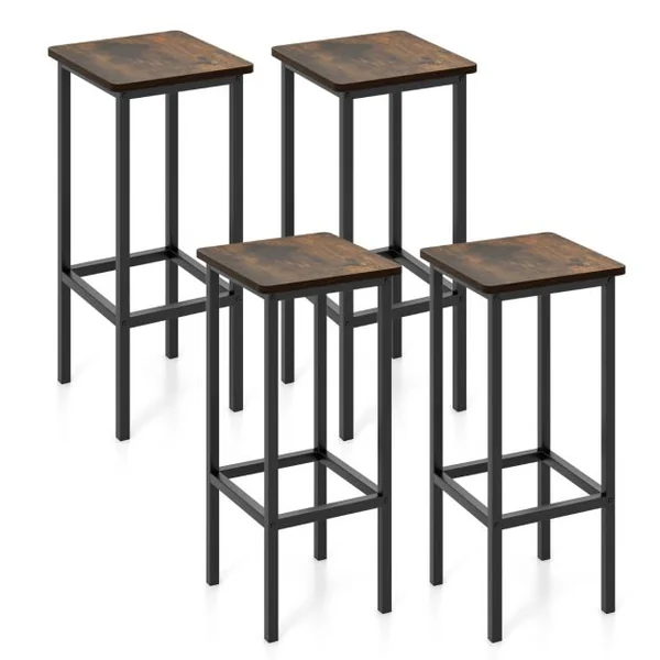 Lot de 4 Tabourets de Bar Chaise de Bar de 65 Cm Pieds et Repose-pieds en Métal pour Cuisine Salle à Manger Marron Rustique