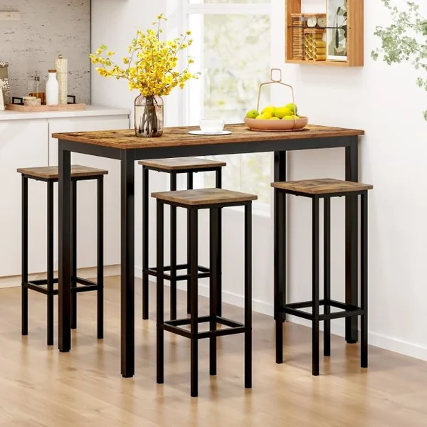 Lot de 4 Tabourets de Bar de 72 cm de Haut Sans Dossier avec Pieds en Métal Repose-pieds Tabourets de Cuisine Marron rustique