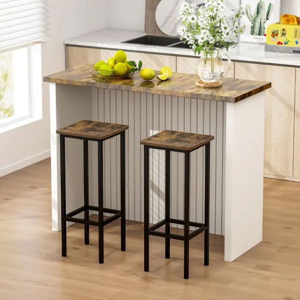 Lot de 4 Tabourets de Bar de 72 cm de Haut Sans Dossier avec Pieds en Métal Repose-pieds Tabourets de Cuisine Marron rustique