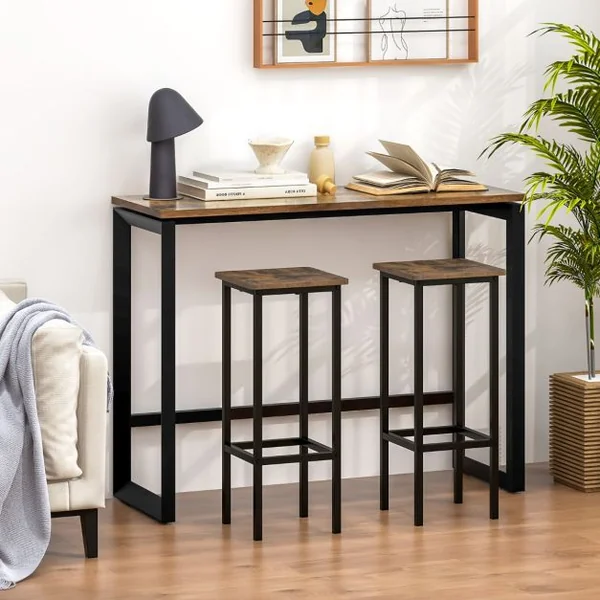 Lot de 4 Tabourets de Bar de 72 cm de Haut Sans Dossier avec Pieds en Métal Repose-pieds Tabourets de Cuisine Marron rustique