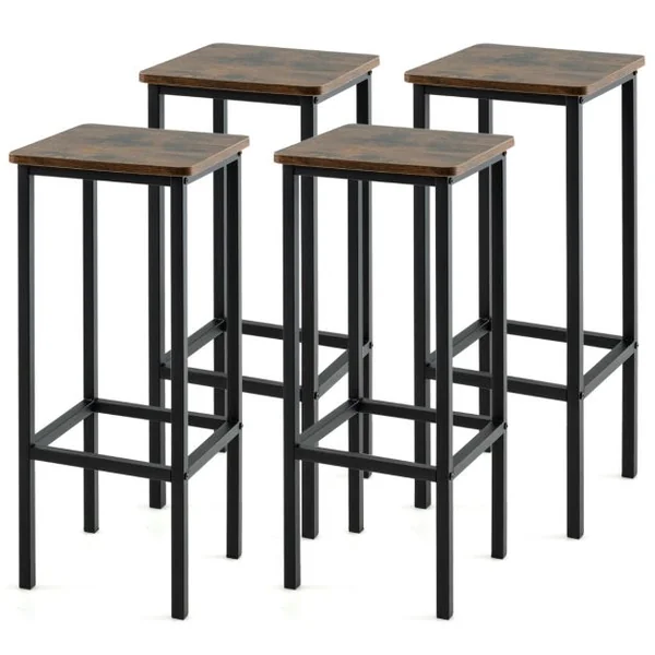 Lot de 4 Tabourets de Bar de 72 cm de Haut Sans Dossier avec Pieds en Métal Repose-pieds Tabourets de Cuisine Marron rustique
