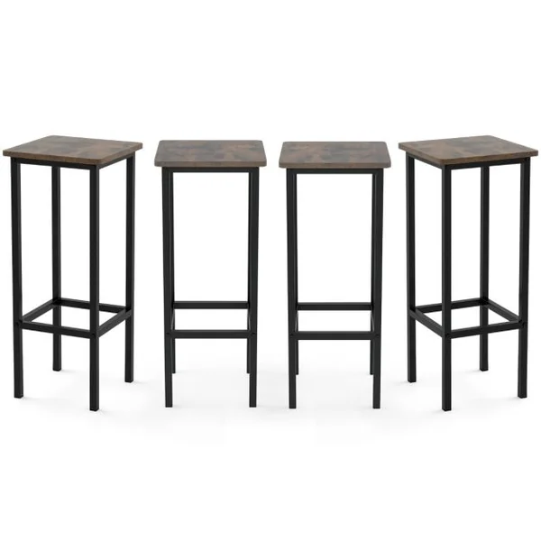 Lot de 4 Tabourets de Bar de 72 cm de Haut Sans Dossier avec Pieds en Métal Repose-pieds Tabourets de Cuisine Marron rustique
