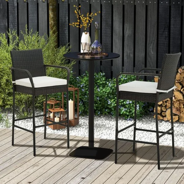 Lot de 4 Tabourets de Bar en Rotin PE Anti-UV Charge 180 KG avec Repose-Pieds Assise Rembourrée Lavable et Amovible