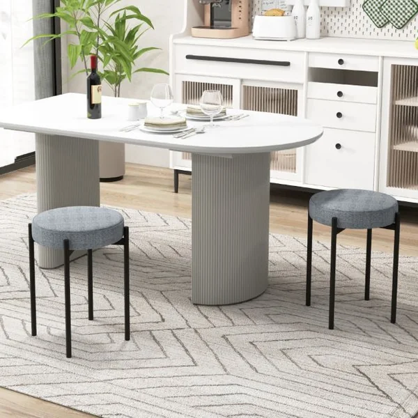 Lot de 4 Tabourets Empilables Catre en Métal Siège en Lin 40 x 40 x 50 cm (L x l x H) Style Moderne Beige