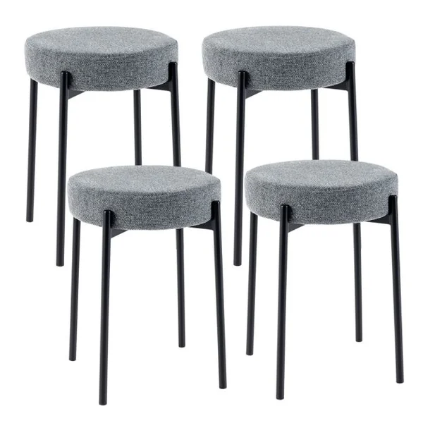 Lot de 4 Tabourets Empilables Catre en Métal Siège en Lin 40 x 40 x 50 cm (L x l x H) Style Moderne Beige