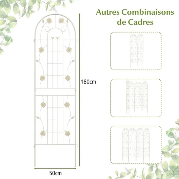 Lot de 4 Treillis de Jardin en Métal 180 x 50 cm Clôture Décorative pour Plante Grimpante Grille Fleurs Antirouille pour Jardin Blanc/Vert