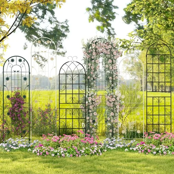 Lot de 4 Treillis de Jardin en Métal 180 x 50 cm Clôture Décorative pour Plante Grimpante Grille Fleurs Antirouille pour Jardin Blanc/Vert