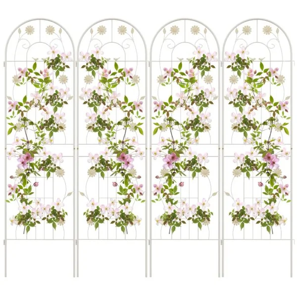 Lot de 4 Treillis de Jardin en Métal 180 x 50 cm Clôture Décorative pour Plante Grimpante Grille Fleurs Antirouille pour Jardin Blanc/Vert