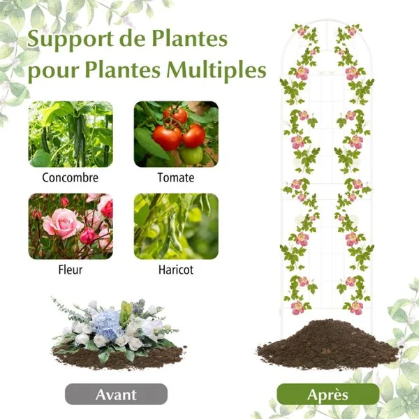 Lot de 4 Treillis de Jardin en Métal 180 x 50 cm Clôture Décorative pour Plante Grimpante Grille Fleurs Antirouille pour Jardin Blanc/Vert